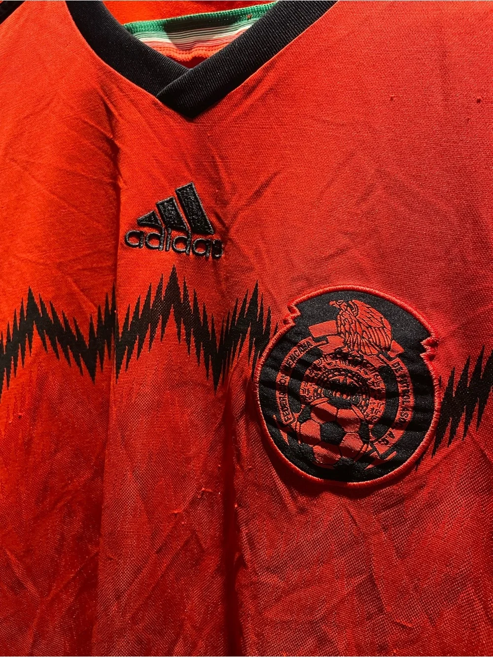 Mexico 2014 Adidas Men’s Red Soccer Jersey with Black Accents